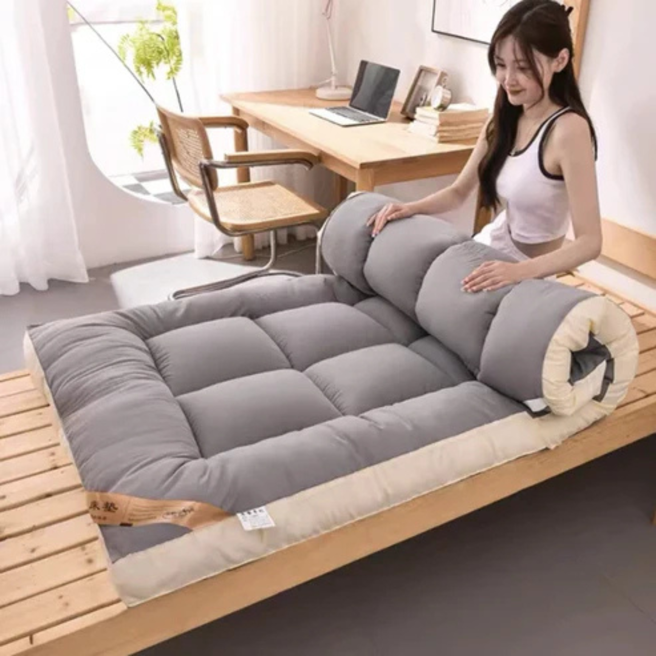 Matelas futon pliable avec coussin intégré – Confort nomade et gain de place